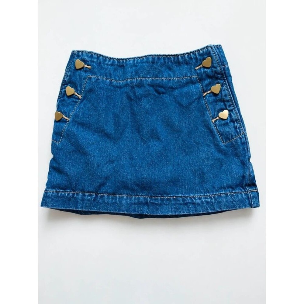 Old Navy Girls Denim Skort XS 5 Blue Gold Heart Buttons 100% Cotton